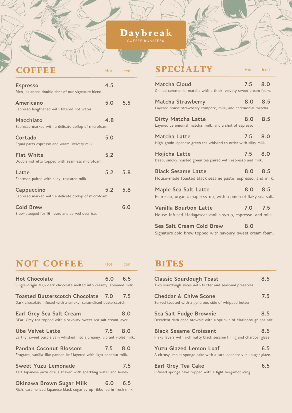 Daybreak menu design
