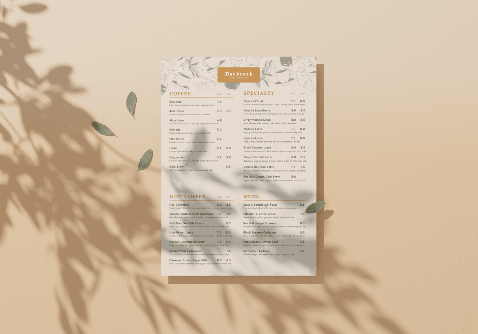 Daybreak menu — lifestyle mockup