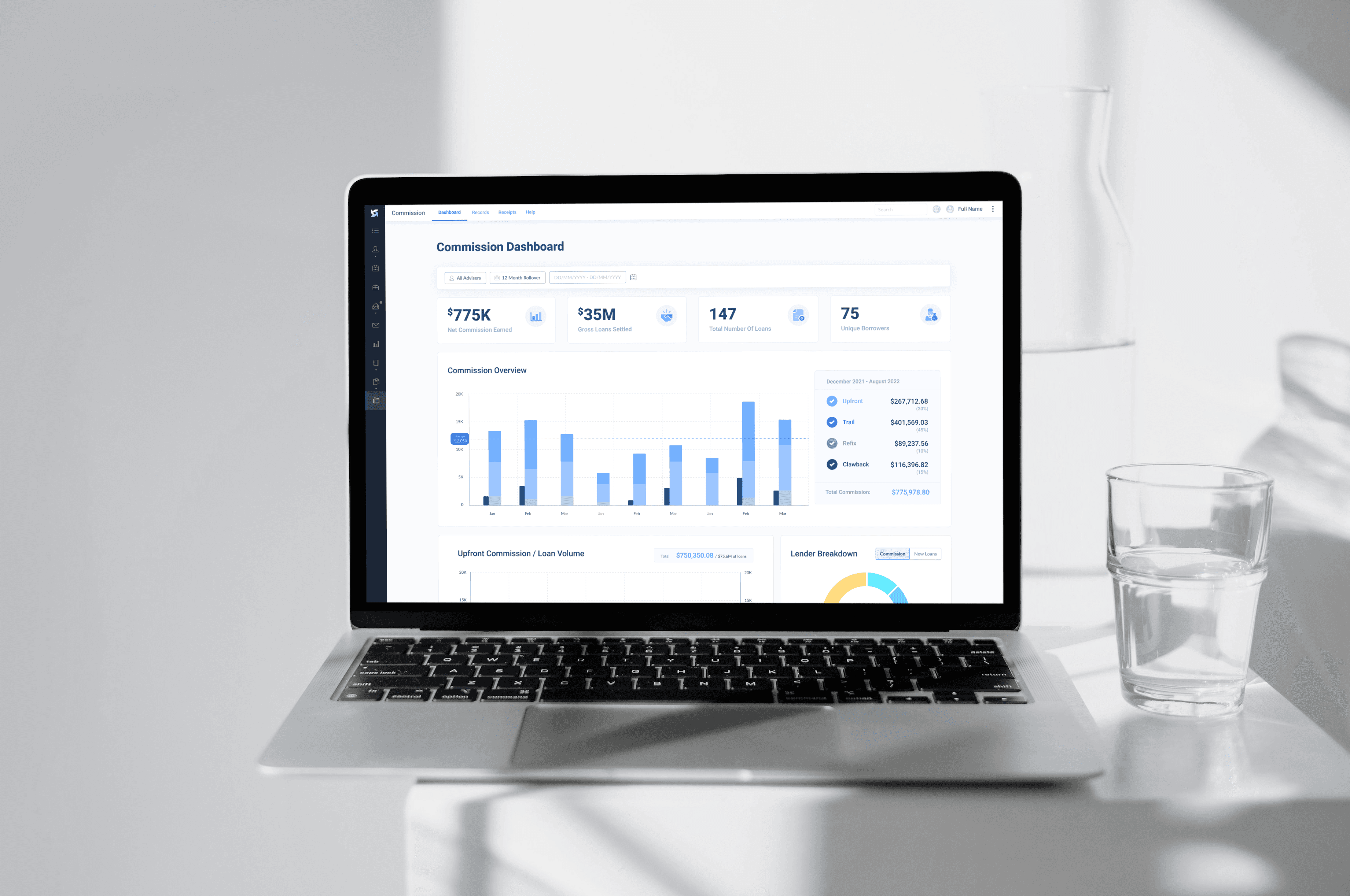Commission Dashboard hero mockup